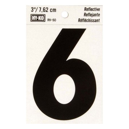 HY-KO 3In Reflective Number 6, 10PK B00447